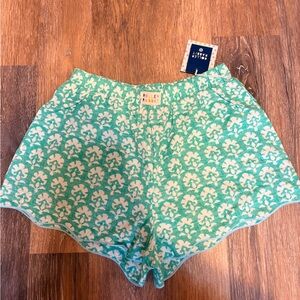 Roller Rabbit Teal and White Floral Athletic Shorts